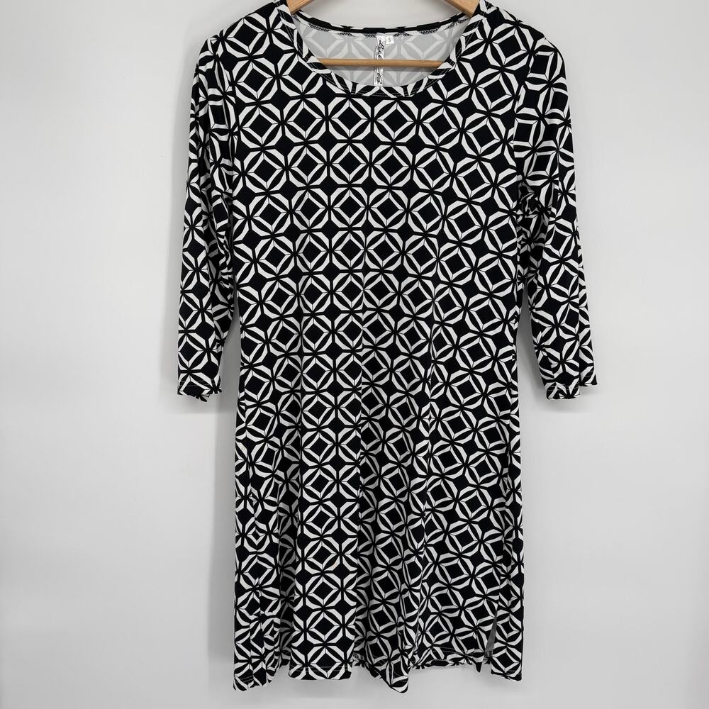 Lulu-B‎ Dress Women’s S UPF+50 Black & White Print Scoop Neck Vacation Beach